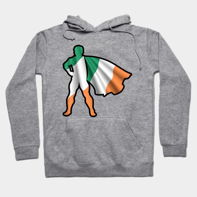 Ireland Hero Wearing Cape of Irish Flag and Peace in Ireland Hoodie by Mochabonk